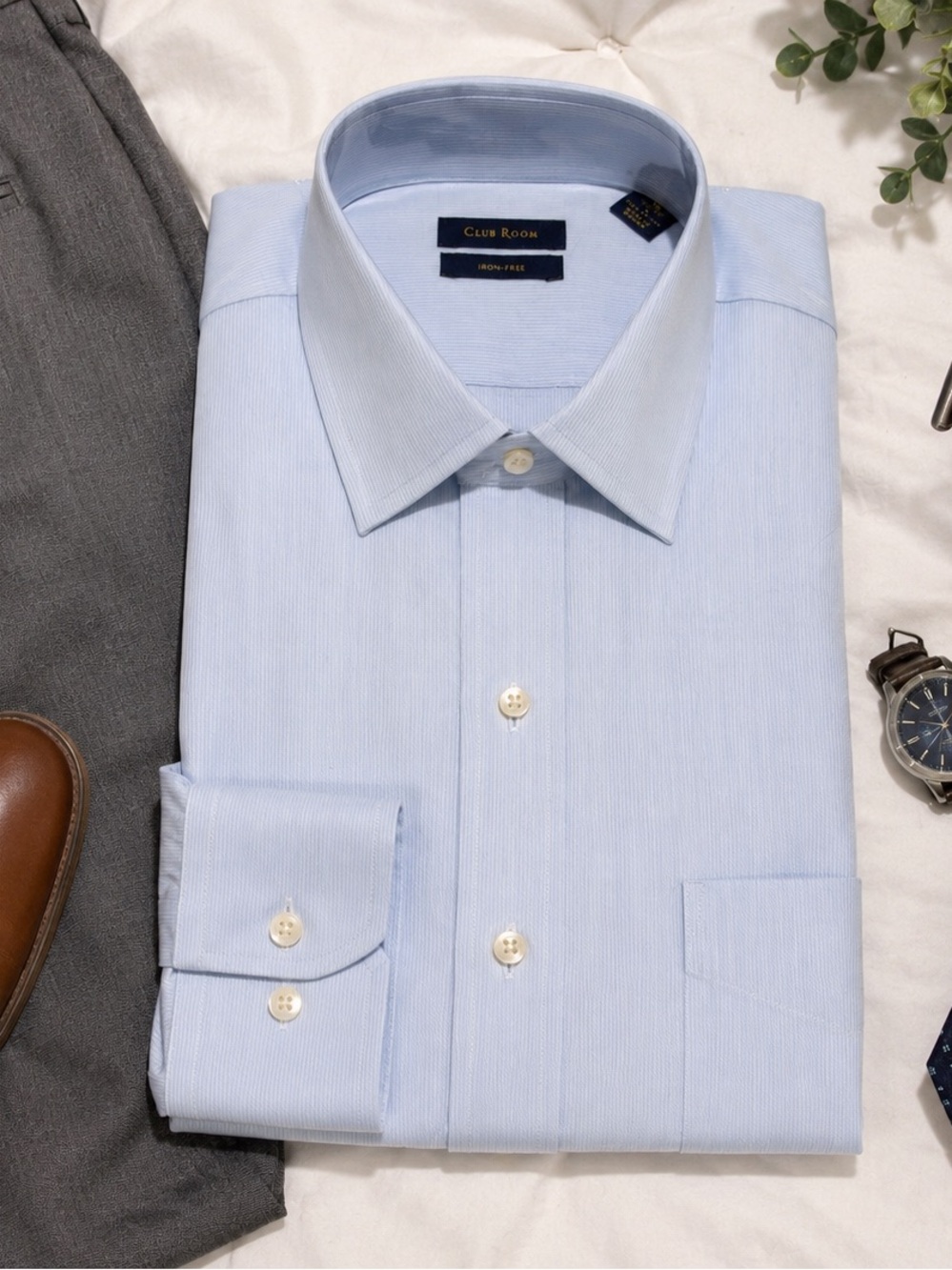 Club Room Light Blue Iron-Free Dress Shirt Men’s 16 32/33 Cotton